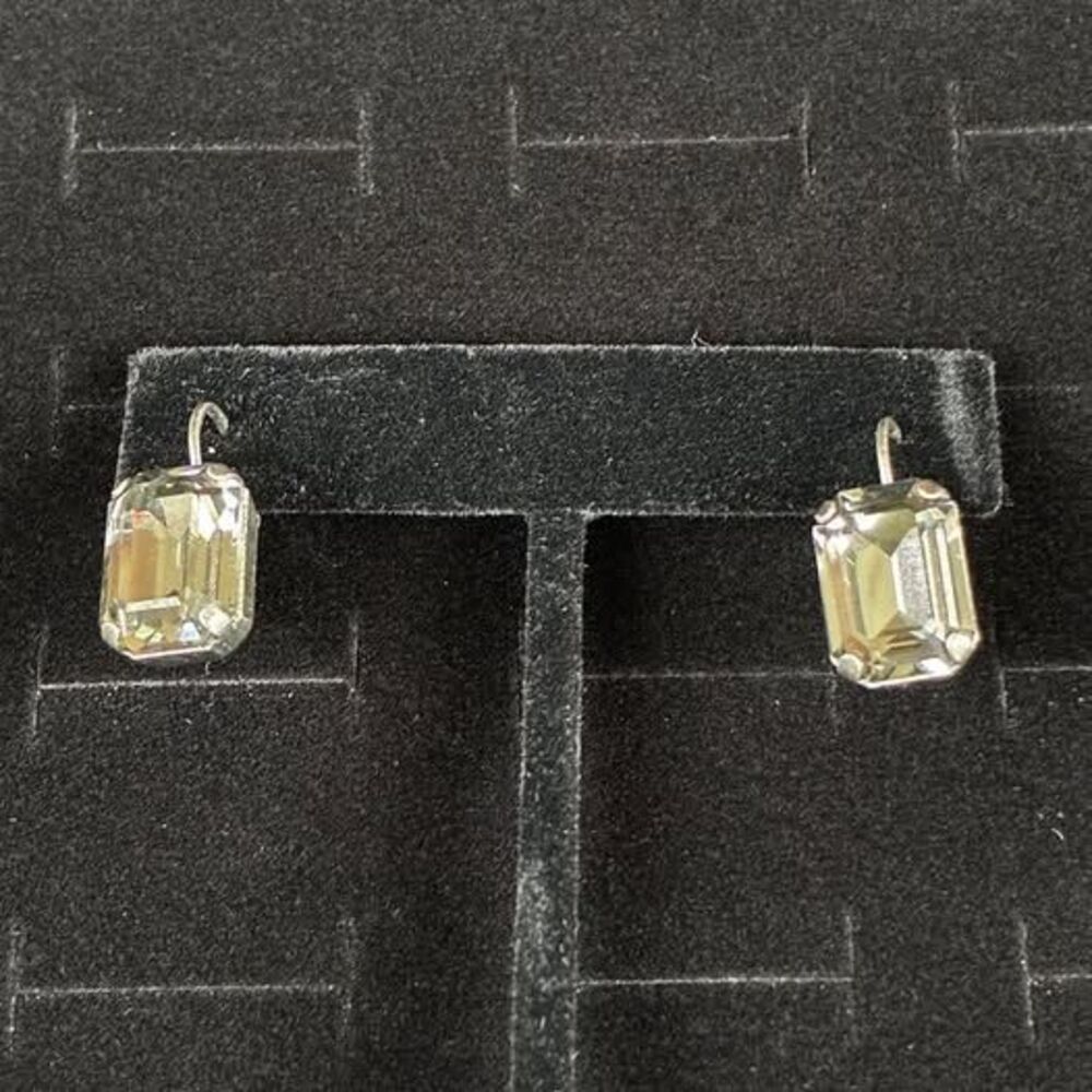 Sabika Green  Emerald-Cut Crystal Drop Earrings. New